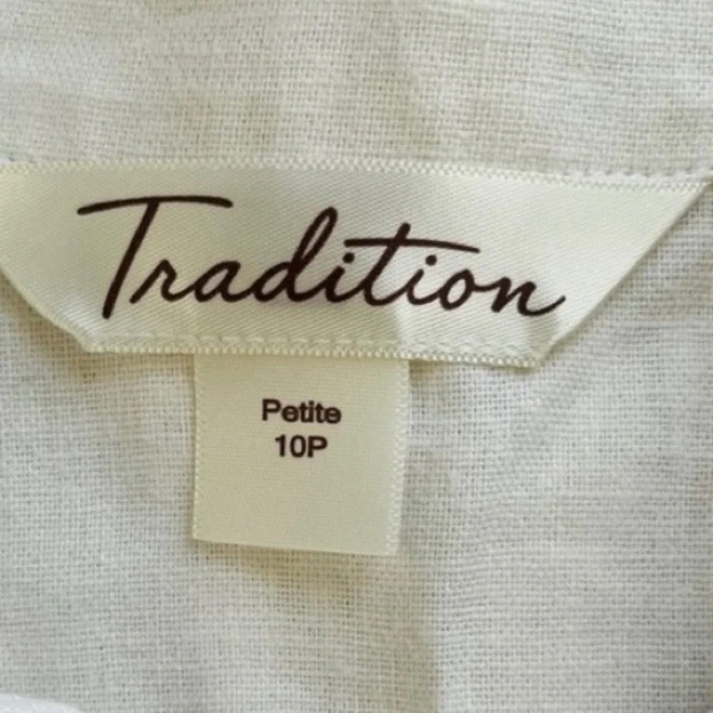 Traditions Linen Blend Button Down Pintuck 3/4 Sleeve Shirt Petite 10P - Picture 7 of 8
